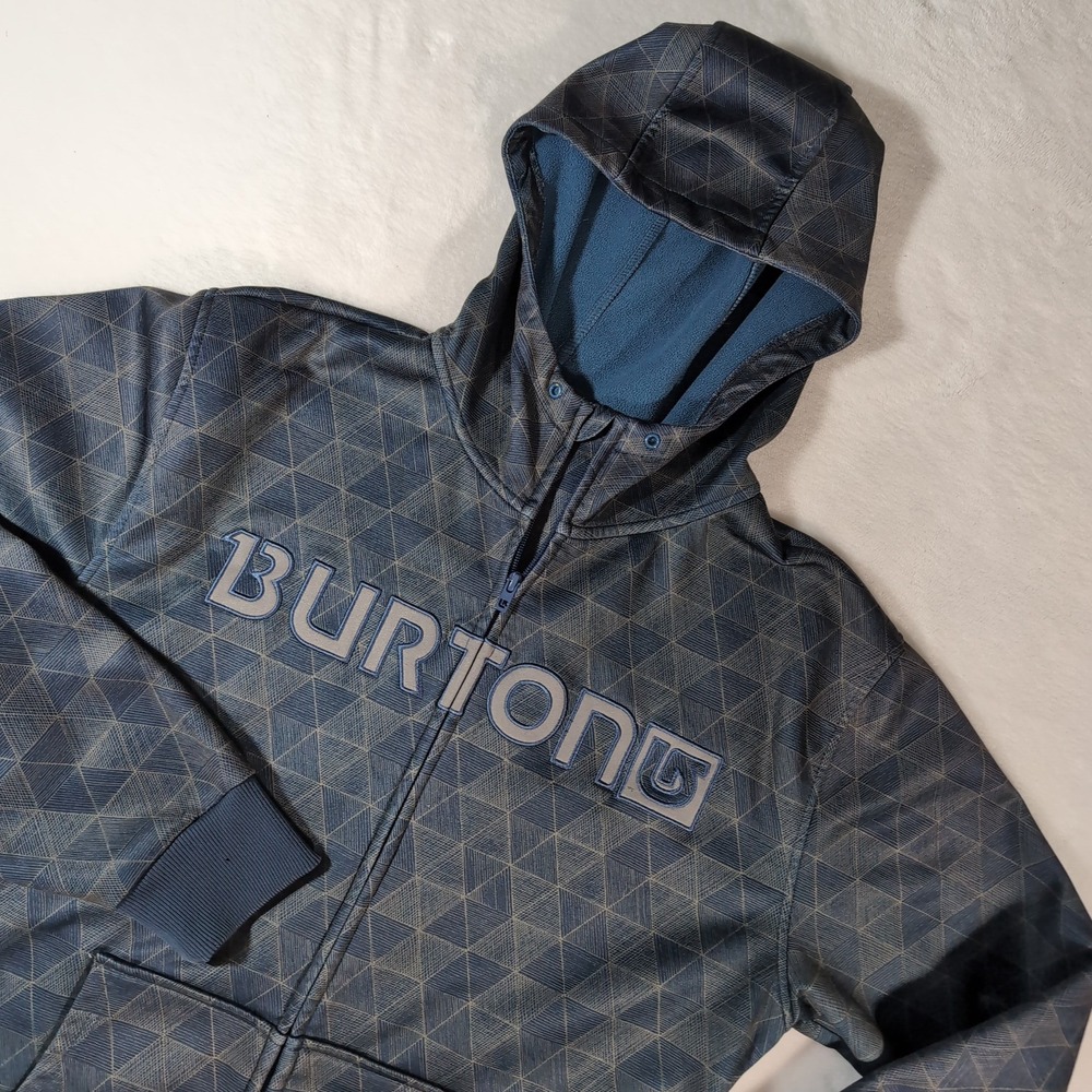 Burton DryRide Full Zip Hoodie Mens Large Blue Grey Geometric Triangle Fleece